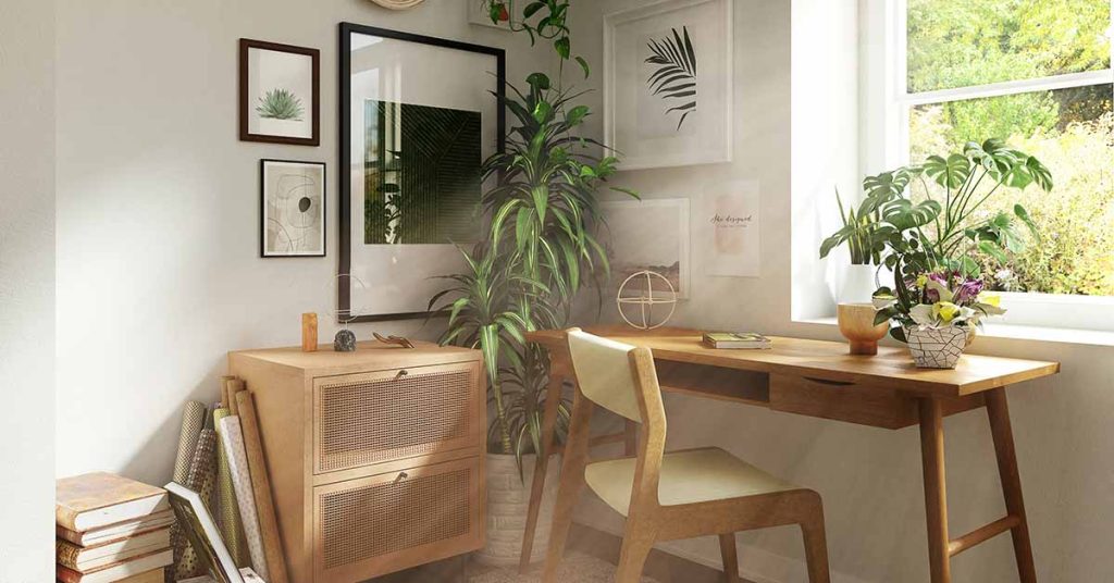 Stylish bedroom with green plants, soft lighting, and modern home decor ideas, creating a peaceful sanctuary.
